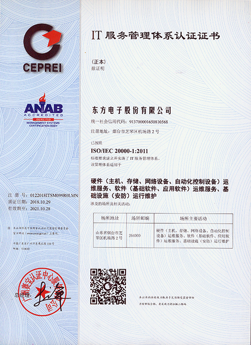 ISO/IEC20000-1:2011 Certificate 